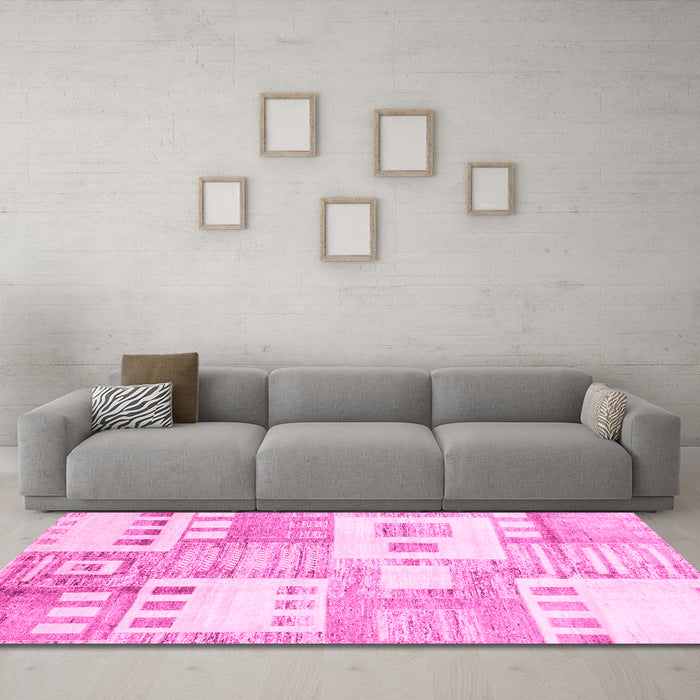 Machine Washable Abstract Pink Modern Rug in a Living Room, wshabs3519pnk