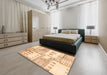 Abstract Brown Gold Modern Rug in a Bedroom, abs3519