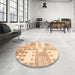 Round Machine Washable Abstract Brown Gold Rug in a Office, wshabs3519