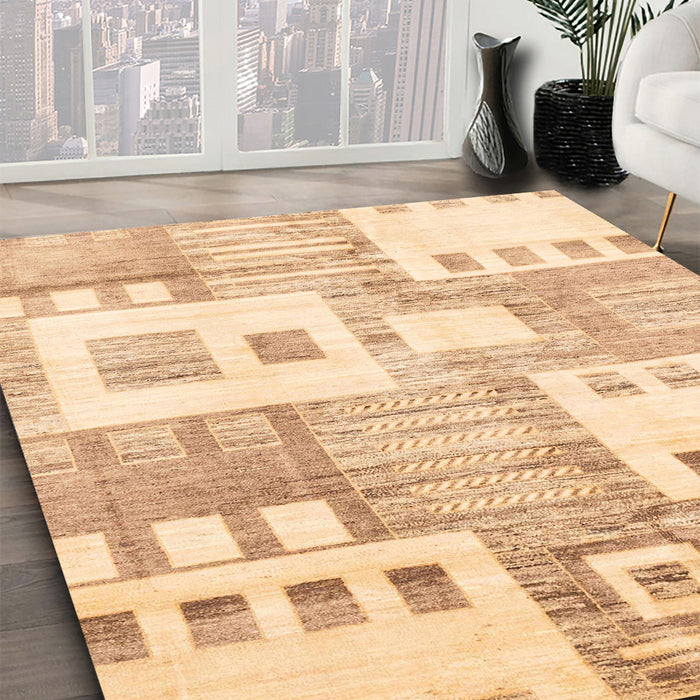 Abstract Brown Gold Modern Rug in Family Room, abs3519