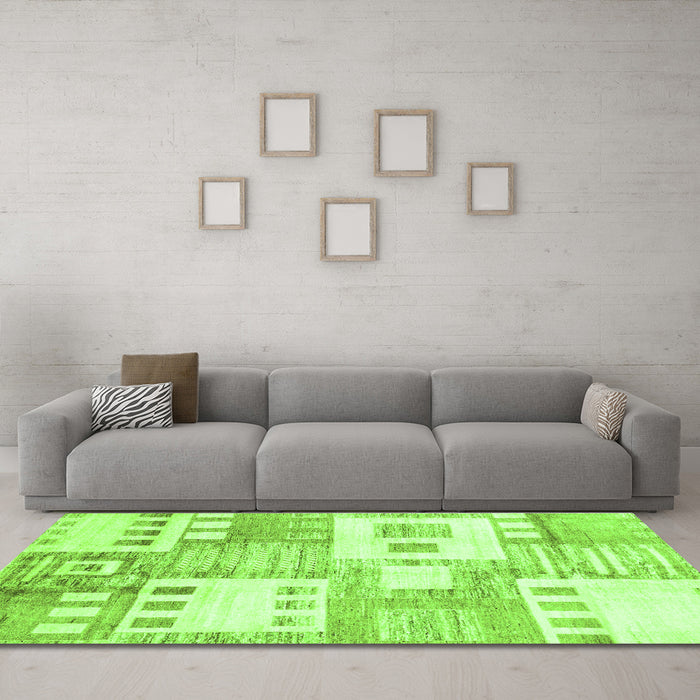 Machine Washable Abstract Green Modern Area Rugs in a Living Room,, wshabs3519grn