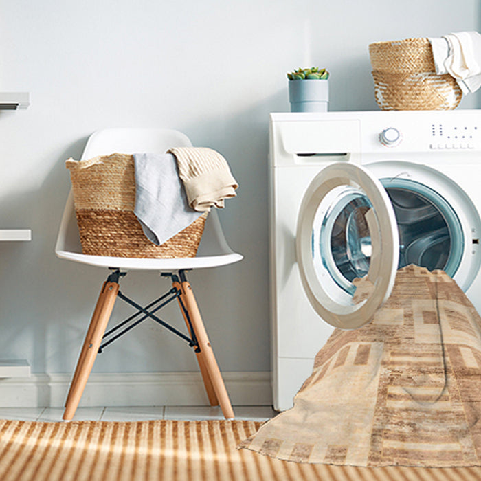 Machine Washable Abstract Brown Gold Rug in a Washing Machine, wshabs3519