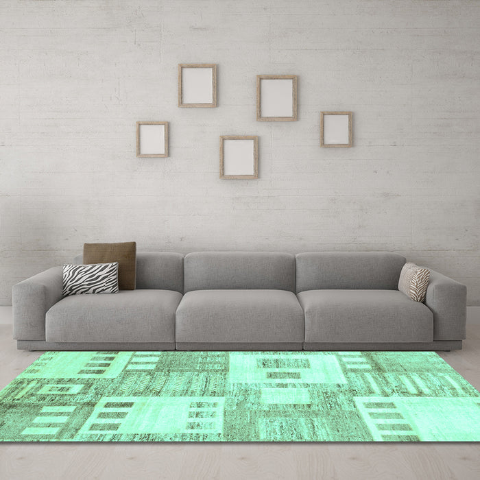 Machine Washable Abstract Turquoise Modern Area Rugs in a Living Room,, wshabs3519turq