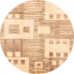 Round Machine Washable Abstract Brown Gold Rug, wshabs3519