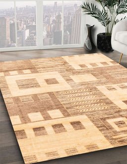 Machine Washable Abstract Brown Gold Rug in a Family Room, wshabs3519