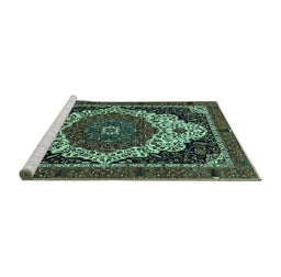 Sideview of Machine Washable Abstract Turquoise Modern Area Rugs, wshabs351turq
