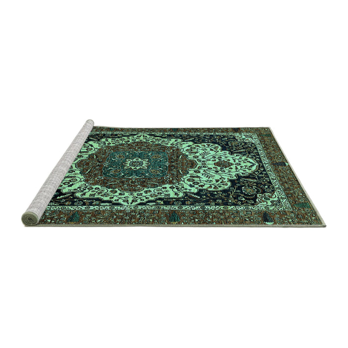 Sideview of Machine Washable Abstract Turquoise Modern Area Rugs, wshabs351turq