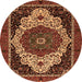 Round Machine Washable Abstract Orange Modern Area Rugs, wshabs351org