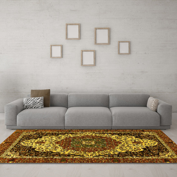 Machine Washable Abstract Yellow Modern Rug in a Living Room, wshabs351yw