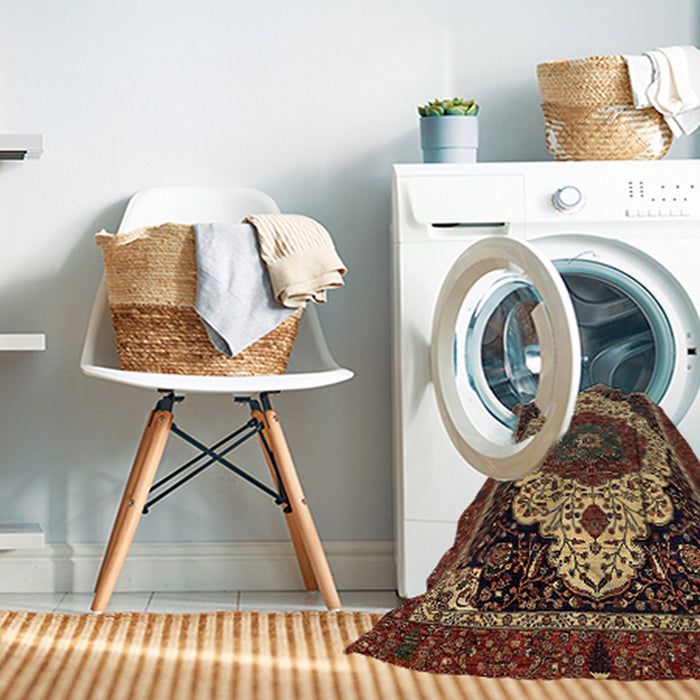 Machine Washable Abstract Red Rug in a Washing Machine, wshabs351