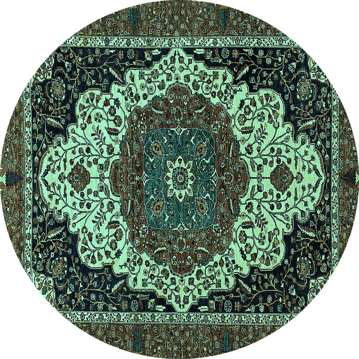 Round Machine Washable Abstract Turquoise Modern Area Rugs, wshabs351turq