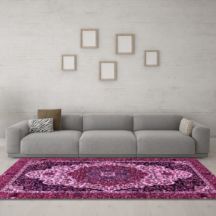 Machine Washable Abstract Pink Modern Rug in a Living Room, wshabs351pnk