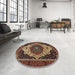 Round Machine Washable Abstract Red Rug in a Office, wshabs351