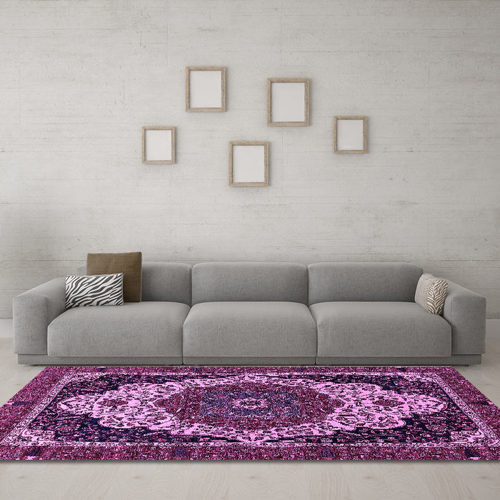 Machine Washable Abstract Purple Modern Area Rugs in a Living Room, wshabs351pur