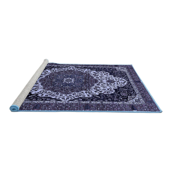 Sideview of Machine Washable Abstract Blue Modern Rug, wshabs351blu