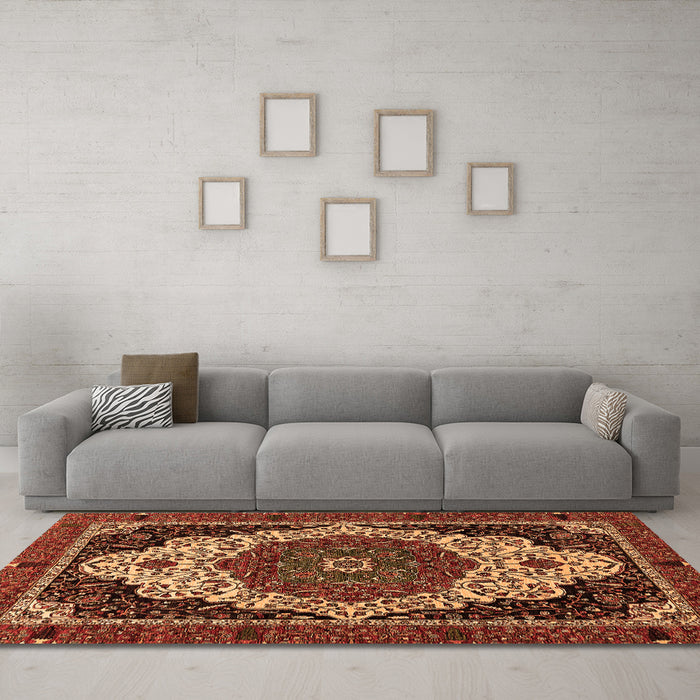Machine Washable Abstract Orange Modern Area Rugs in a Living Room, wshabs351org