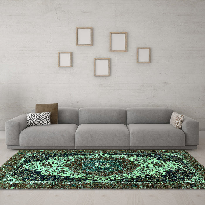 Machine Washable Abstract Turquoise Modern Area Rugs in a Living Room,, wshabs351turq