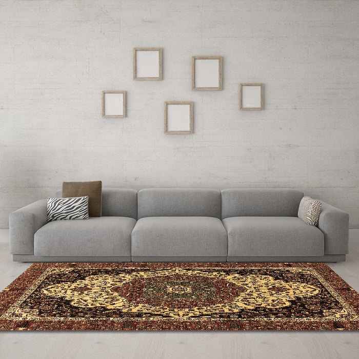 Machine Washable Abstract Brown Modern Rug in a Living Room,, wshabs351brn