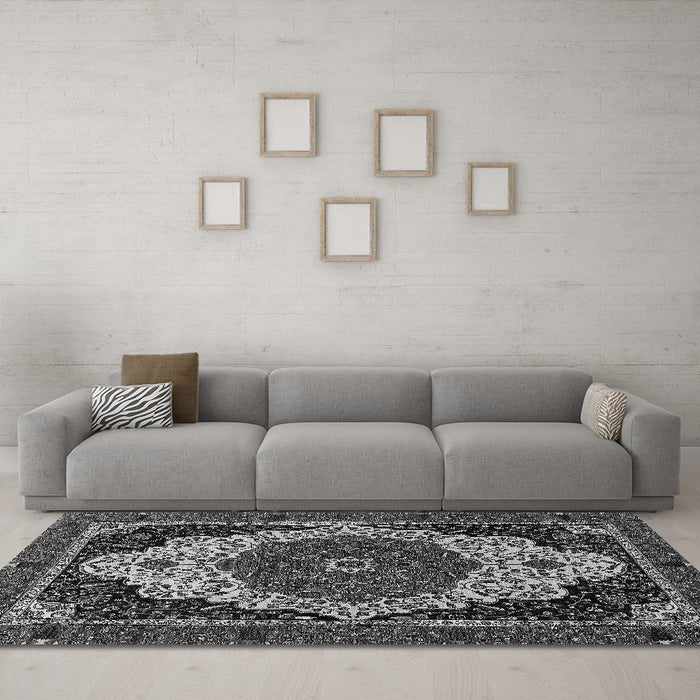 Machine Washable Abstract Gray Modern Rug in a Living Room,, wshabs351gry