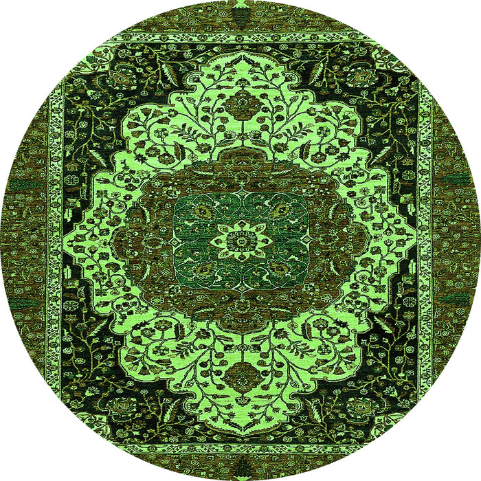 Round Machine Washable Abstract Green Modern Area Rugs, wshabs351grn