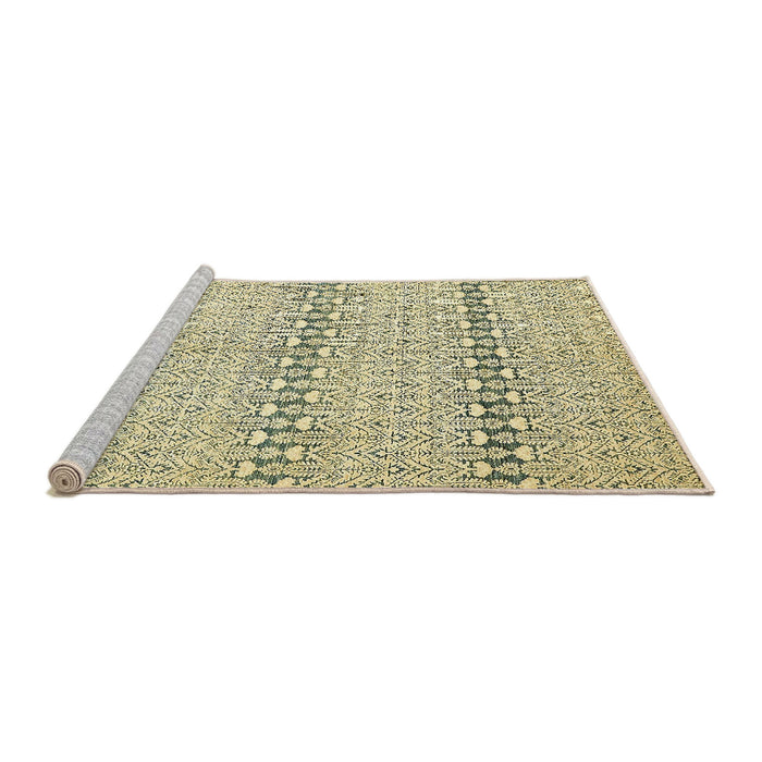 Sideview of Machine Washable Abstract Dark Moccasin Green Rug, wshabs352