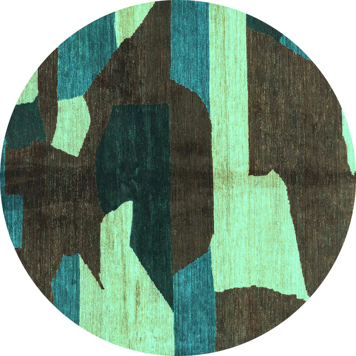 Round Machine Washable Abstract Turquoise Modern Area Rugs, wshabs3520turq