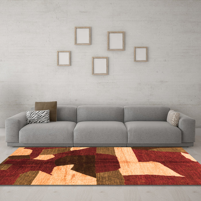 Machine Washable Abstract Orange Modern Area Rugs in a Living Room, wshabs3520org