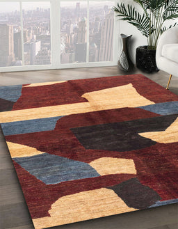 Machine Washable Abstract Saffron Red Rug in a Family Room, wshabs3520