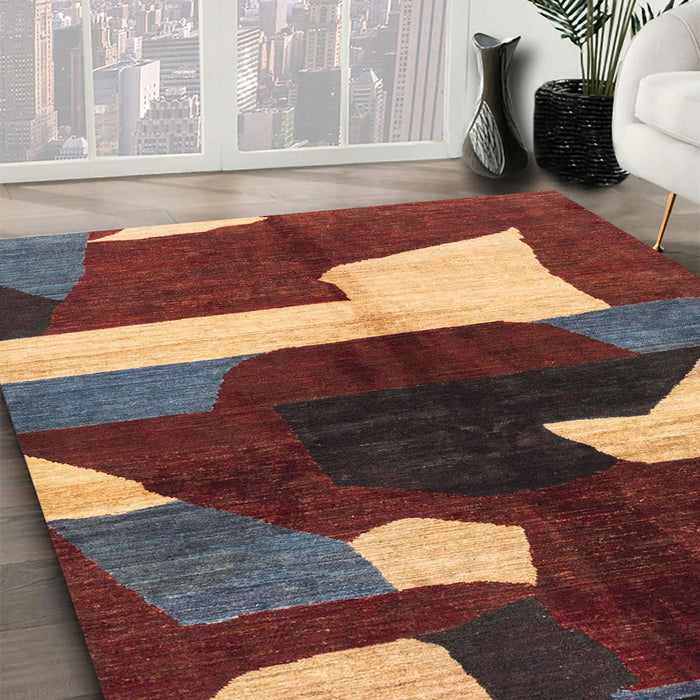 Machine Washable Abstract Saffron Red Rug in a Family Room, wshabs3520