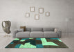 Machine Washable Abstract Turquoise Modern Area Rugs in a Living Room,, wshabs3520turq