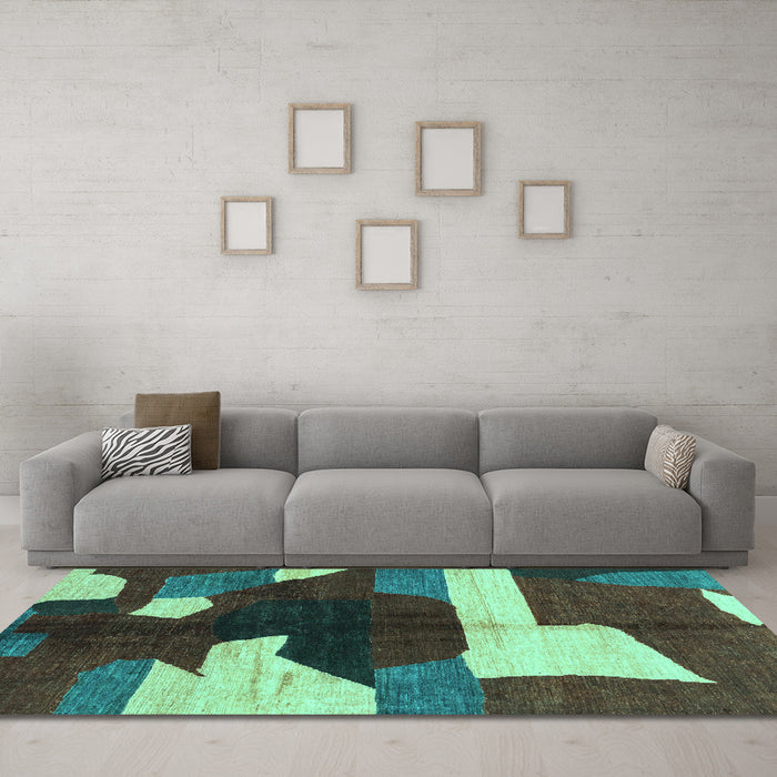 Machine Washable Abstract Turquoise Modern Area Rugs in a Living Room,, wshabs3520turq
