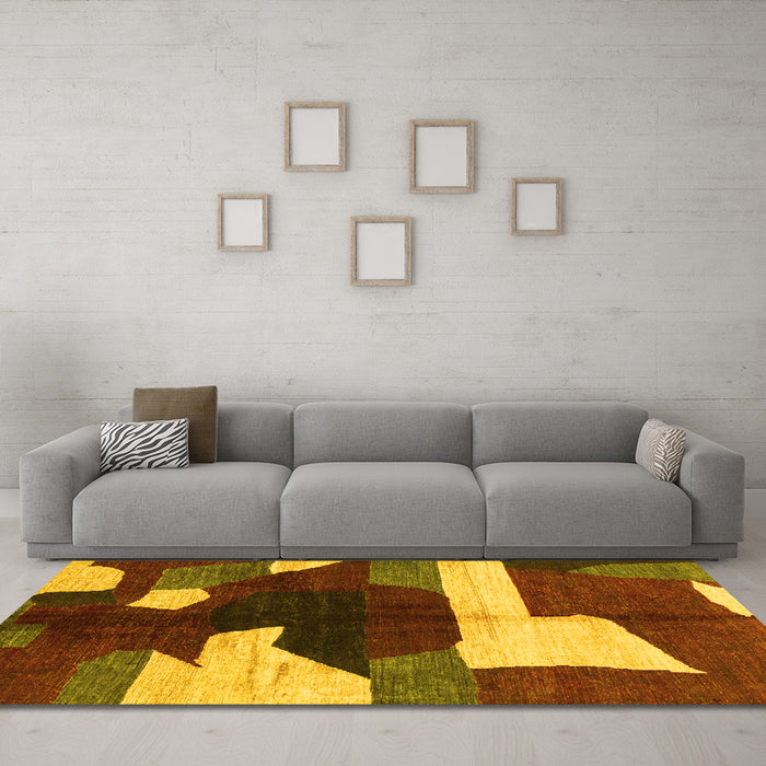 Machine Washable Abstract Yellow Modern Rug in a Living Room, wshabs3520yw