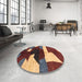 Round Machine Washable Abstract Saffron Red Rug in a Office, wshabs3520