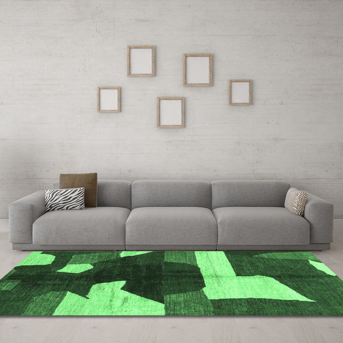 Machine Washable Abstract Emerald Green Modern Area Rugs in a Living Room,, wshabs3520emgrn