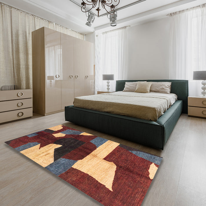 Abstract Saffron Red Modern Rug in a Bedroom, abs3520