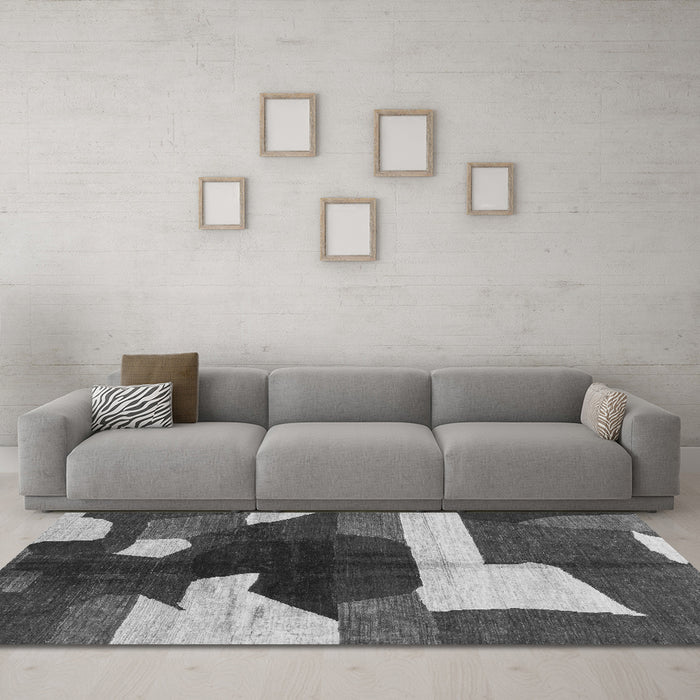 Machine Washable Abstract Gray Modern Rug in a Living Room,, wshabs3520gry