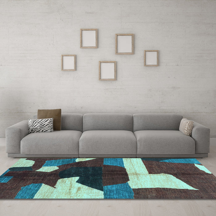 Machine Washable Abstract Light Blue Modern Rug in a Living Room, wshabs3520lblu