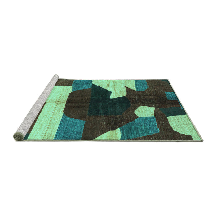 Sideview of Machine Washable Abstract Turquoise Modern Area Rugs, wshabs3520turq