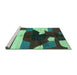 Sideview of Machine Washable Abstract Turquoise Modern Area Rugs, wshabs3520turq