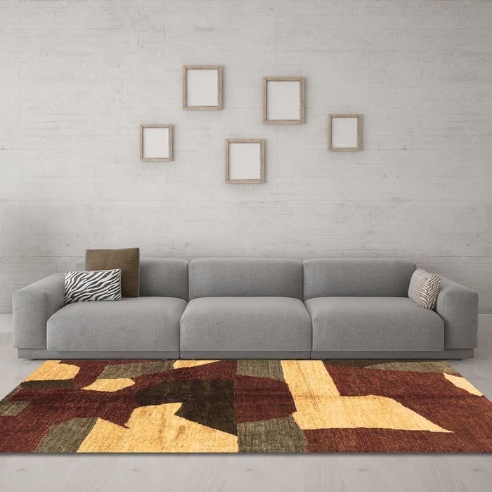 Machine Washable Abstract Brown Modern Rug in a Living Room,, wshabs3520brn