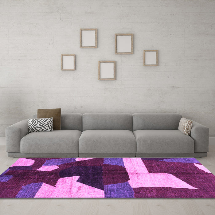 Machine Washable Abstract Purple Modern Area Rugs in a Living Room, wshabs3520pur