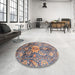 Round Abstract Rosy Purple Modern Rug in a Office, abs3521