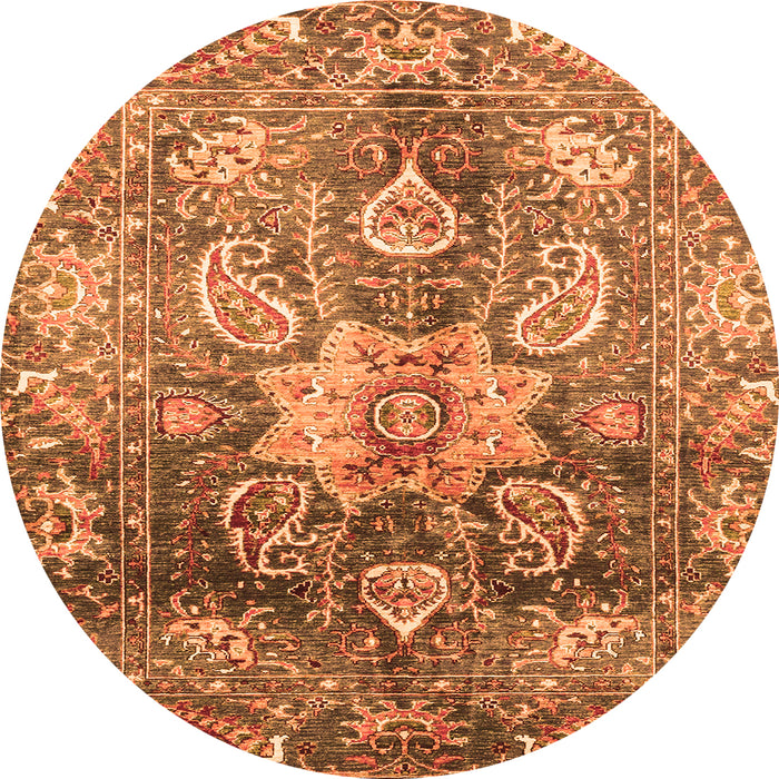 Round Machine Washable Abstract Orange Modern Area Rugs, wshabs3521org