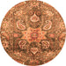 Round Machine Washable Abstract Orange Modern Area Rugs, wshabs3521org