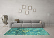 Machine Washable Abstract Turquoise Modern Area Rugs in a Living Room,, wshabs3521turq