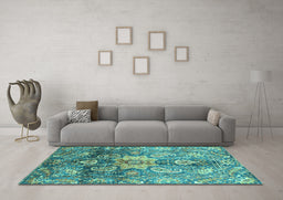 Machine Washable Abstract Turquoise Modern Area Rugs in a Living Room,, wshabs3521turq