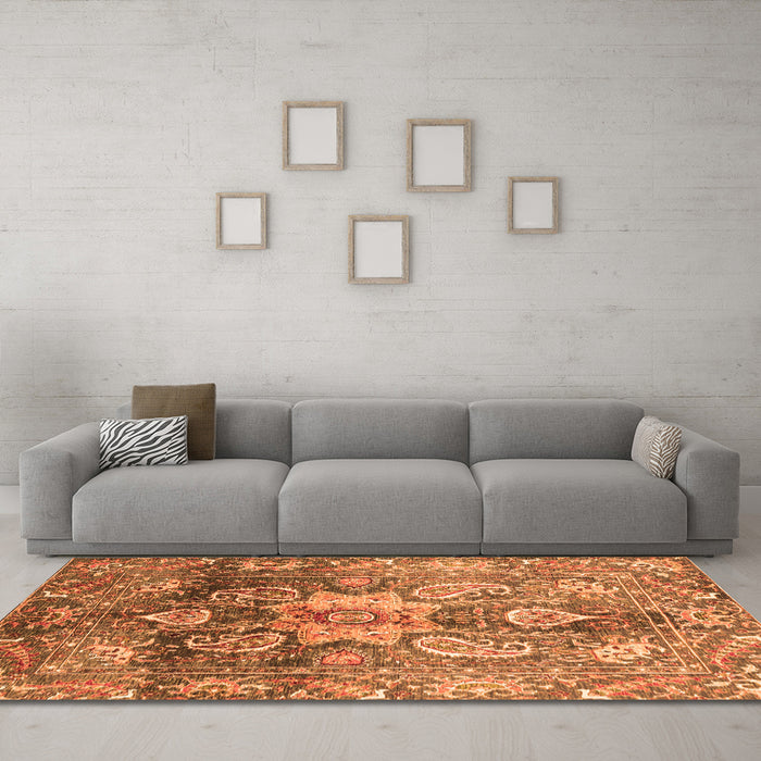 Machine Washable Abstract Orange Modern Area Rugs in a Living Room, wshabs3521org