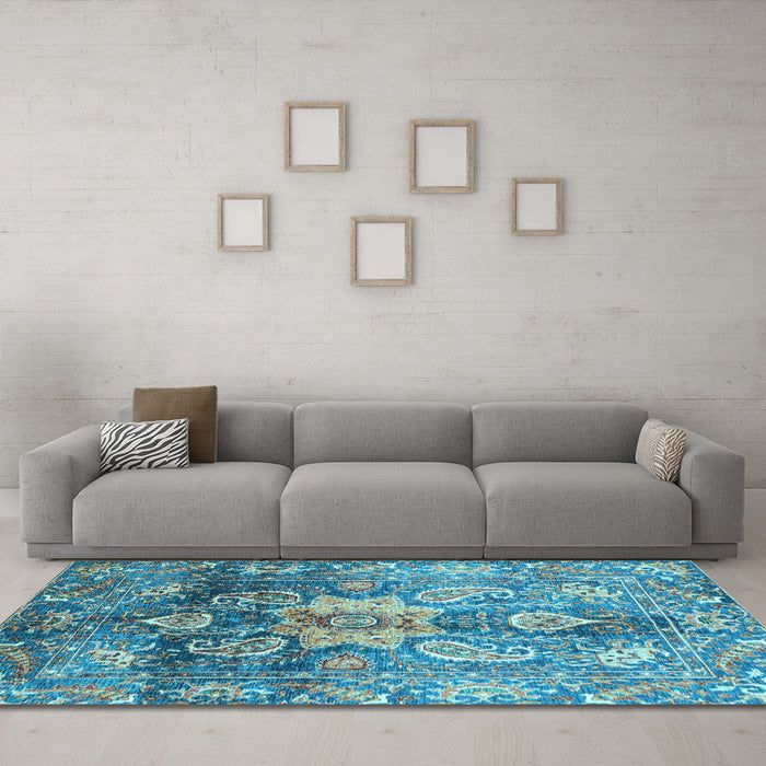 Machine Washable Abstract Light Blue Modern Rug in a Living Room, wshabs3521lblu