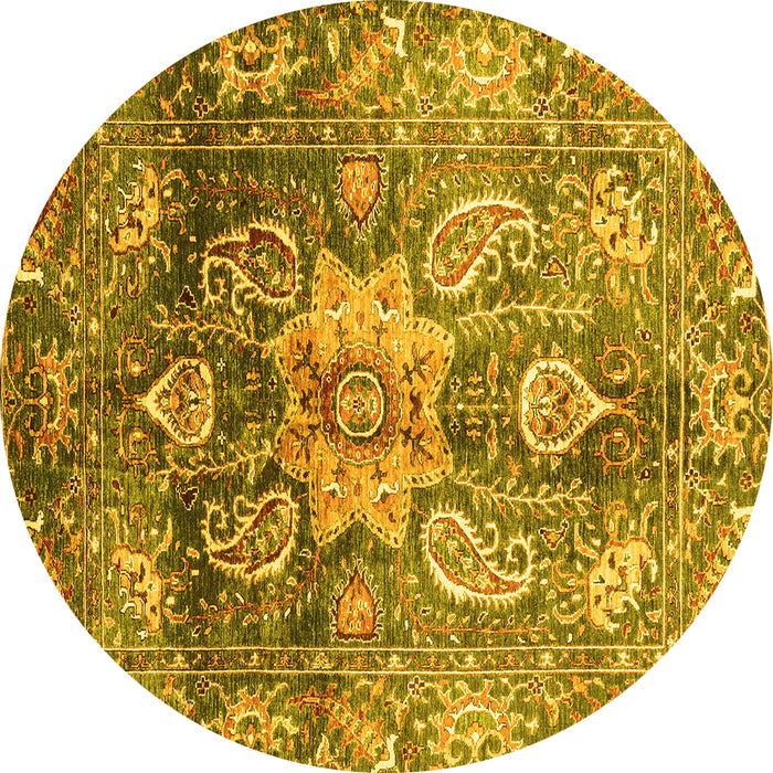Round Abstract Yellow Modern Rug, abs3521yw