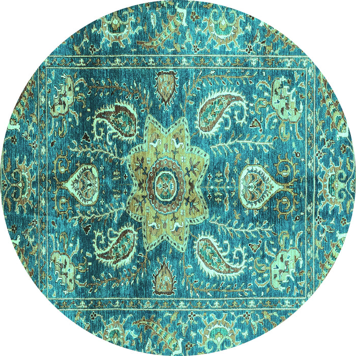 Round Abstract Turquoise Modern Rug, abs3521turq